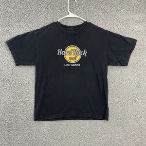 Hard‎ Rock Café Hollywood California LA Raised Print Boys XL  Black SS Tee